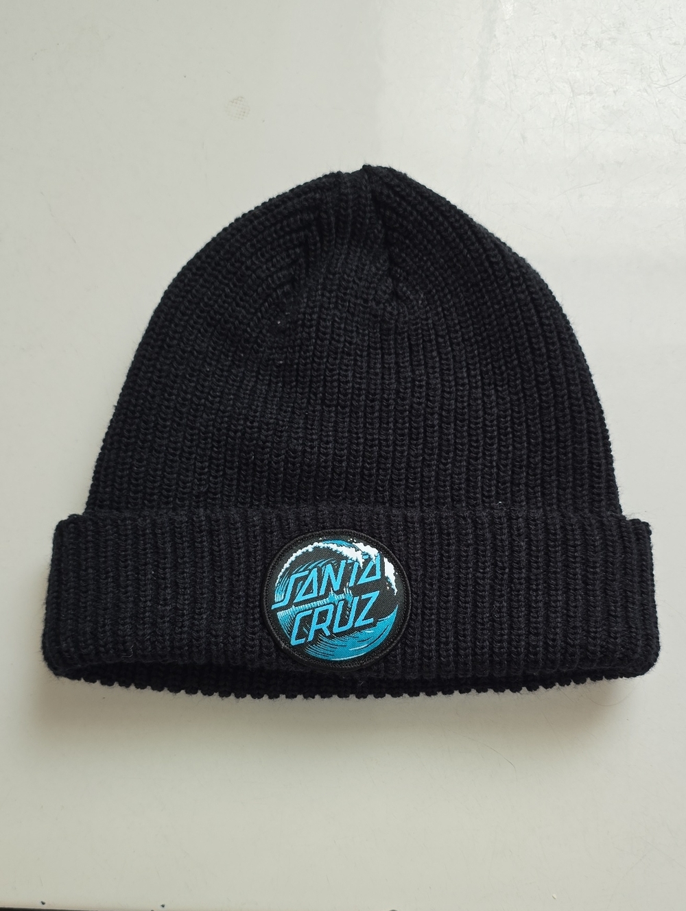 Santa Cruz Skateboards Black Beanie with Teal Logo Patch